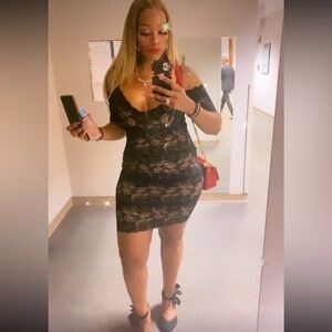 Guess Black Lace Overlay Dress with Nude Lining